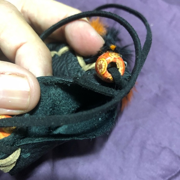 Black Leather Pouch with Orange Feather Accents - Picture 7 of 7